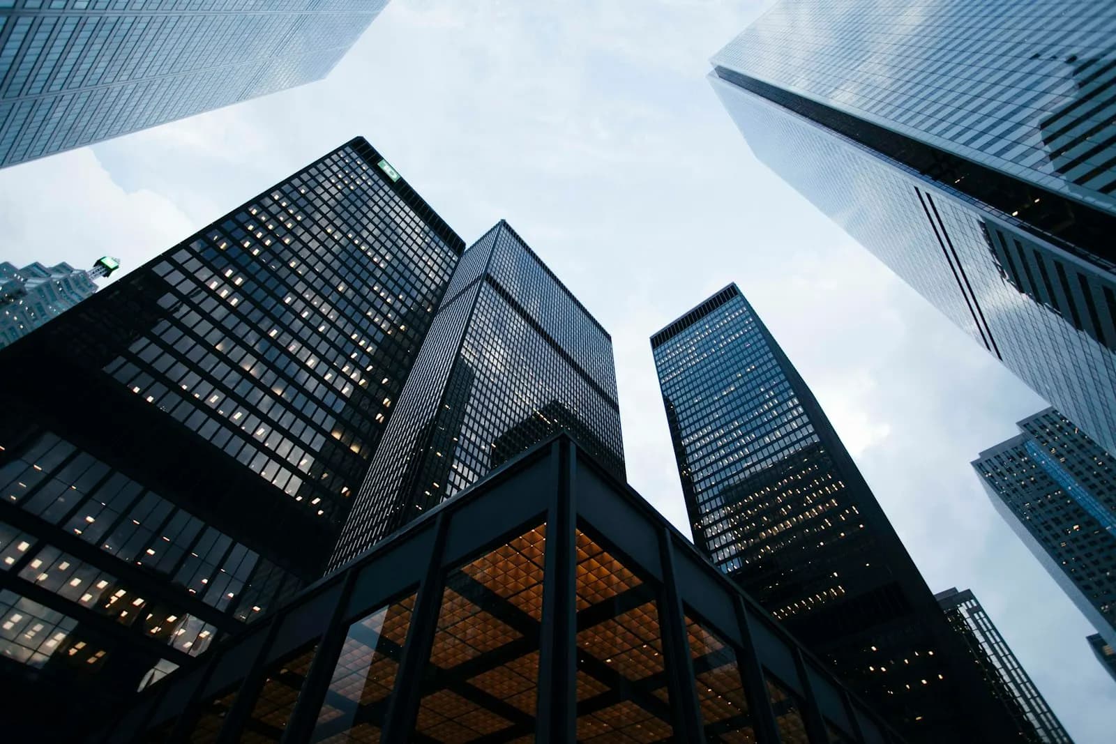 Modern financial district skyscrapers representing JPMorgan's role in the Epstein case