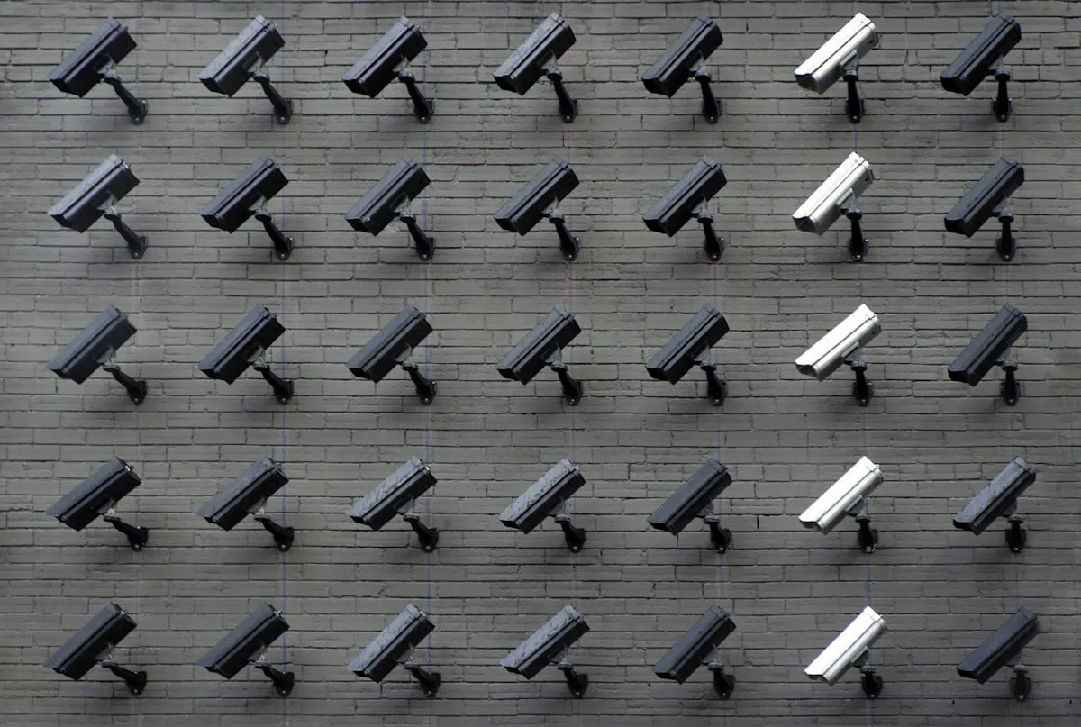 Security camera surveillance equipment representing the extensive surveillance systems found at Epstein's properties